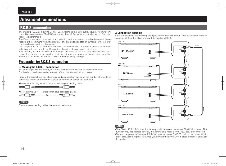 Advanced connections, F.c.b.s. connection, Preparation for f.c.b.s. connection | Marantz PM-11S3 User Manual | Page 18 / 30