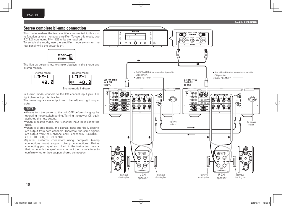 Stereo complete bi-amp connection | Marantz PM-11S3 User Manual | Page 20 / 30