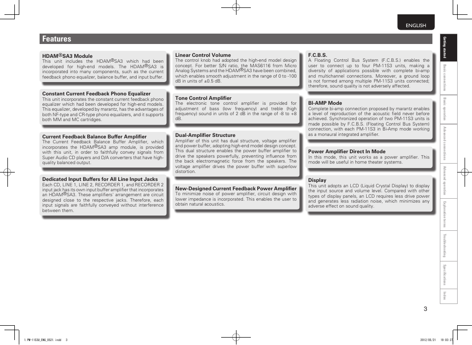 Features | Marantz PM-11S3 User Manual | Page 7 / 30