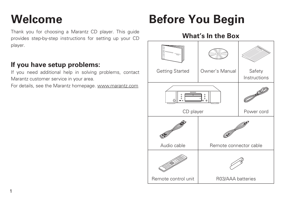 Welcome before you begin | Marantz CD6005N Quick Start User Manual | Page 2 / 10