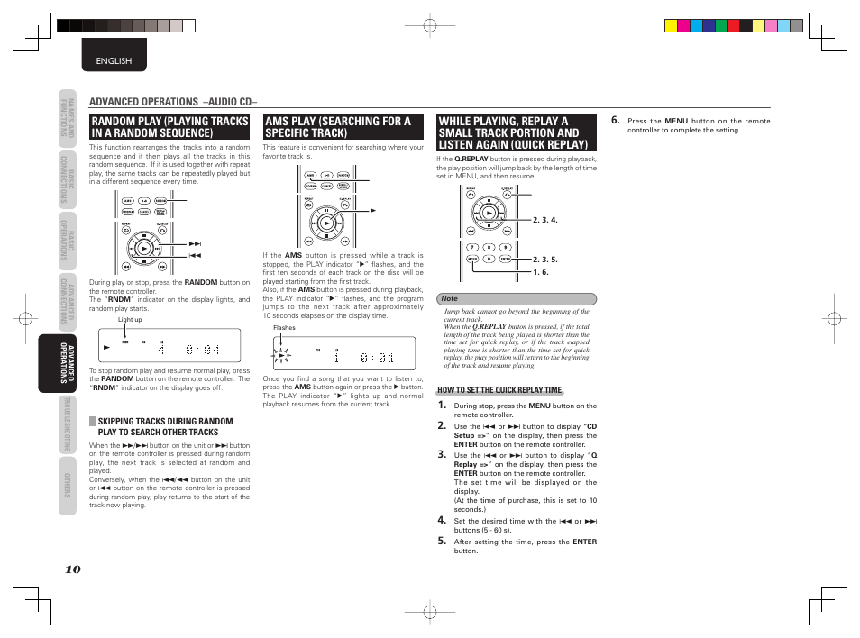 Random play (playing tracks in a random sequence), Ams play (searching for a specific track) | Marantz CD6003 User Manual | Page 16 / 33