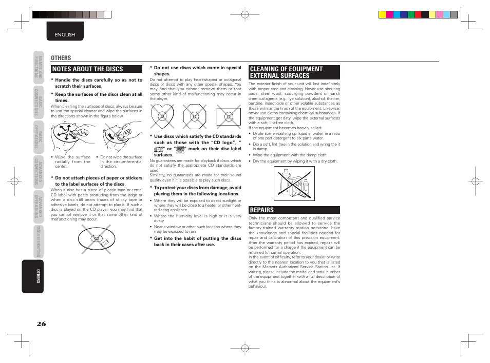 Cleaning of equipment external surfaces, Repairs | Marantz CD6003 User Manual | Page 32 / 33