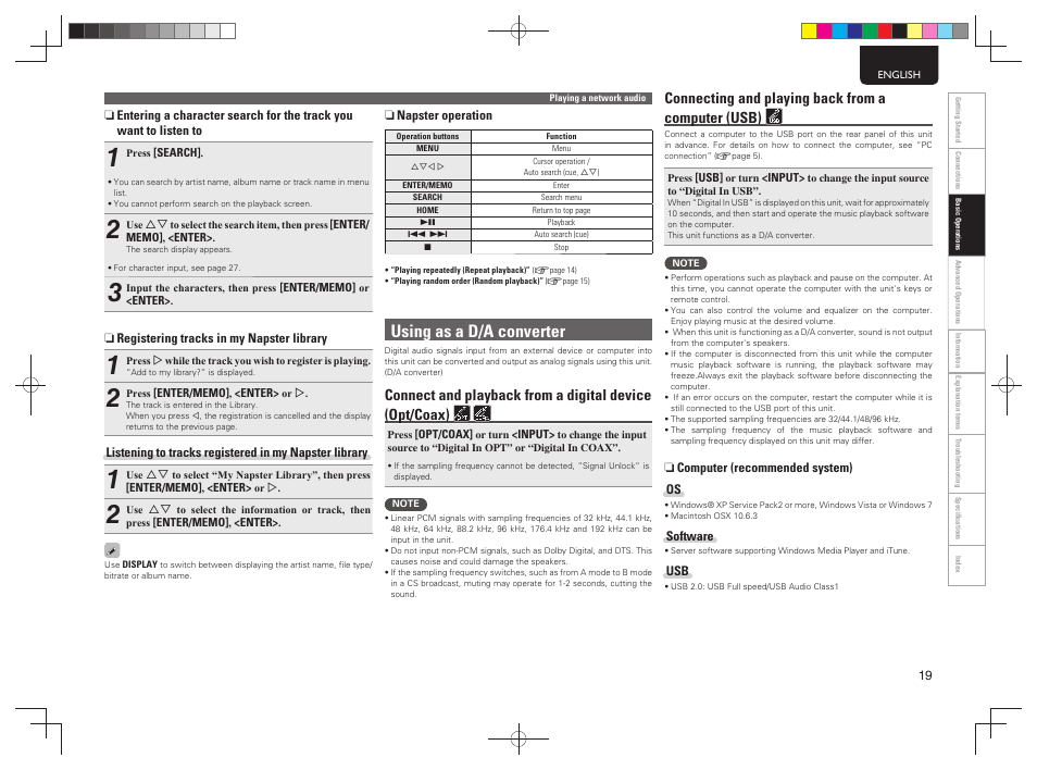 Using as a d/a converter, Connecting and playing back from a computer (usb) | Marantz NA7004 User Manual | Page 25 / 46
