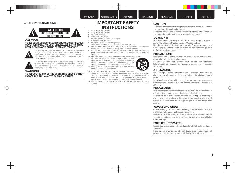 Important safety instructions, Caution | Marantz NA7004 User Manual | Page 3 / 46