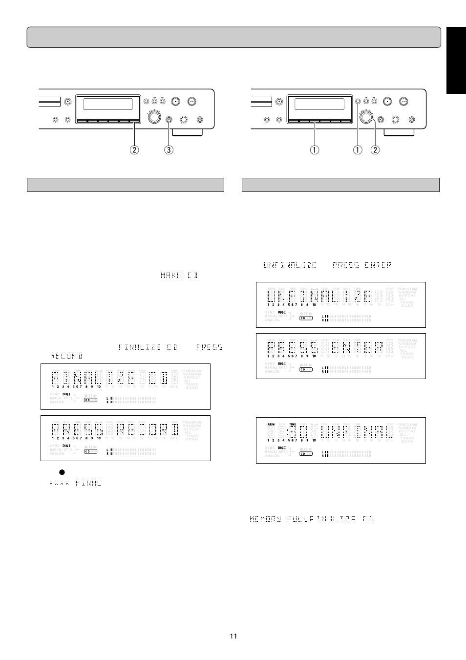 Finalizing/unfinalizing, English, Qq w | Finalizing cd-r & cd-rw discs, Unfializing cd-rw discs, Finalizing is a simple procedure, necessary to, Auto finalizing, For cd-rw discs only | Marantz DR6000N User Manual | Page 14 / 26