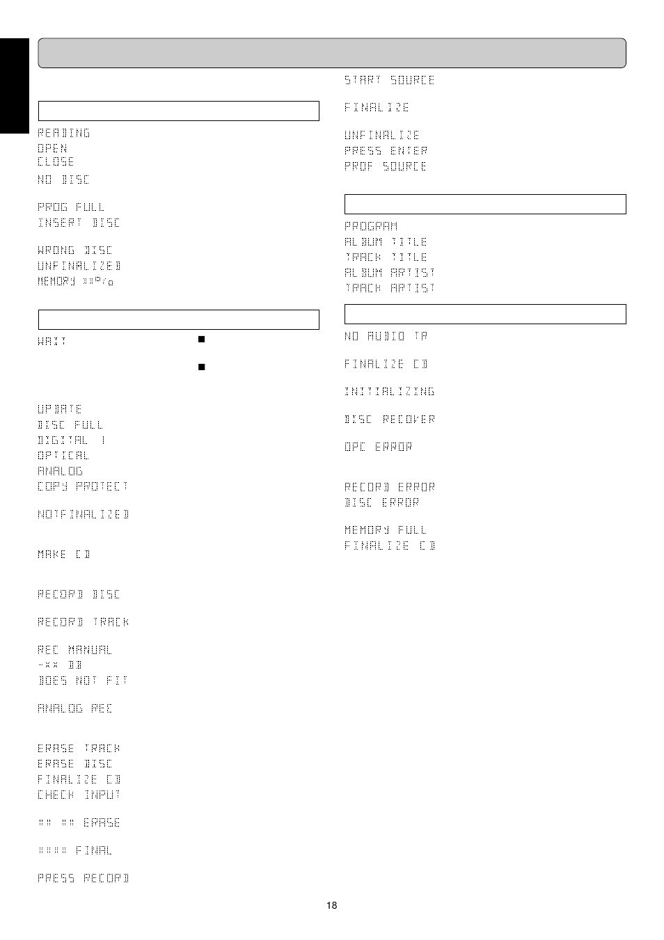 Display, English, General | Recording, Play, Others | Marantz DR6000N User Manual | Page 21 / 26