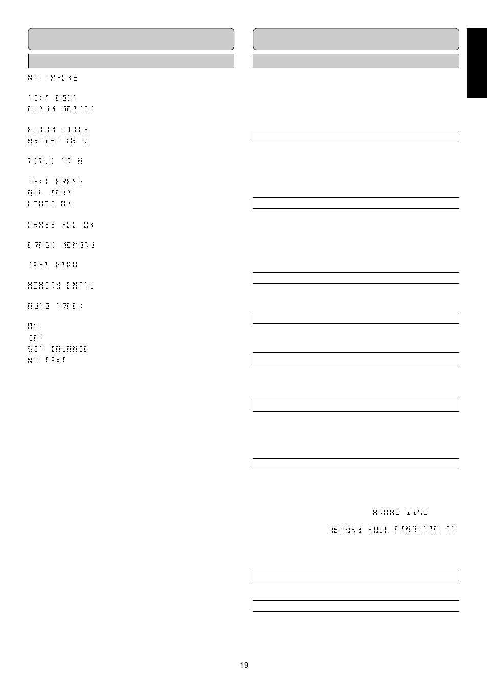 Display other informations, English, Fixing problems | Menu messages | Marantz DR6000N User Manual | Page 22 / 26