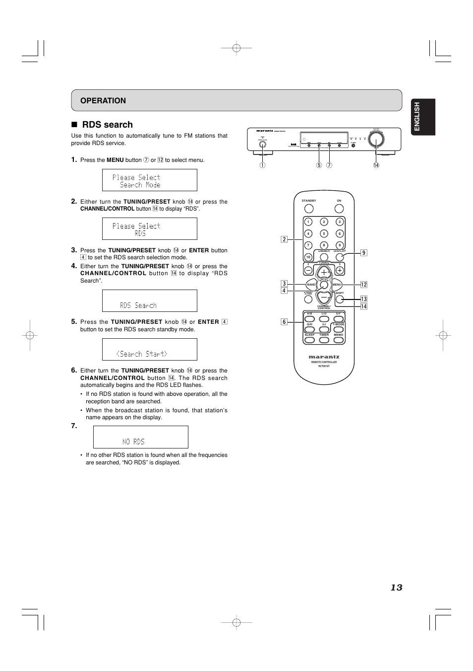 7 rds search, Operation | Marantz ST7001N User Manual | Page 17 / 35