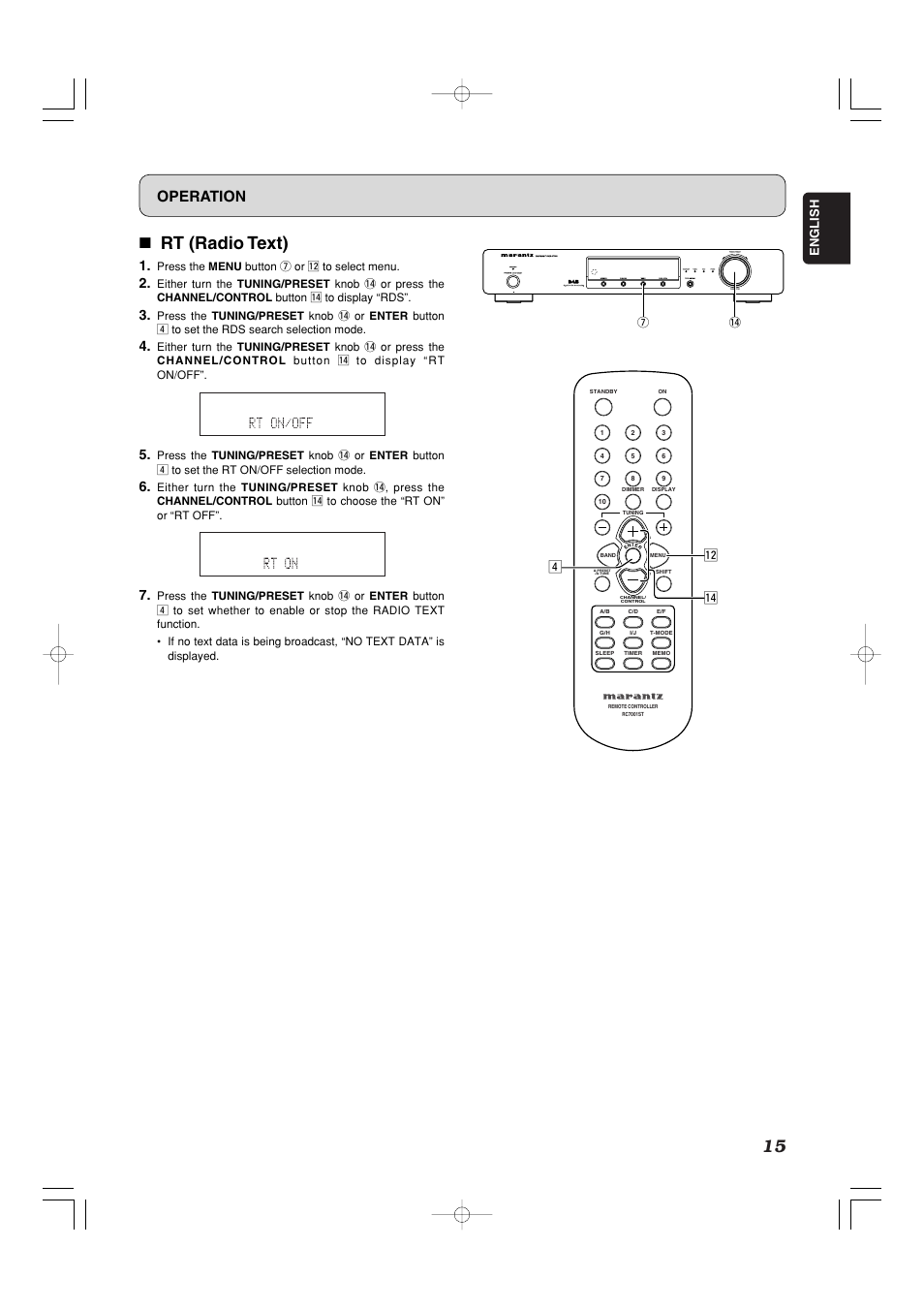 7 rt (radio text), Operation | Marantz ST7001N User Manual | Page 19 / 35