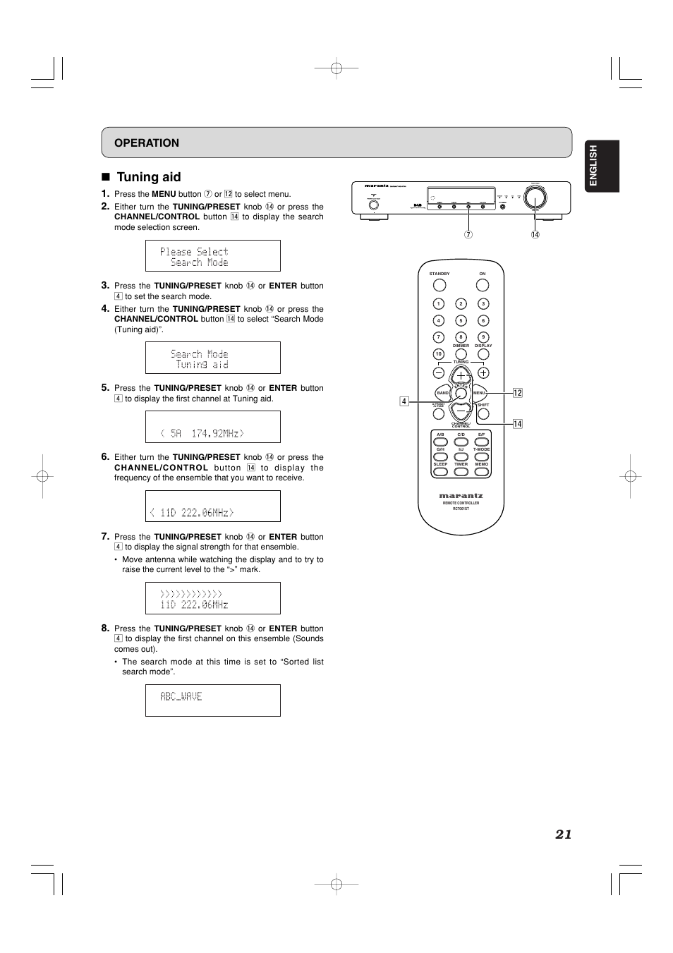 7 tuning aid, Operation | Marantz ST7001N User Manual | Page 25 / 35