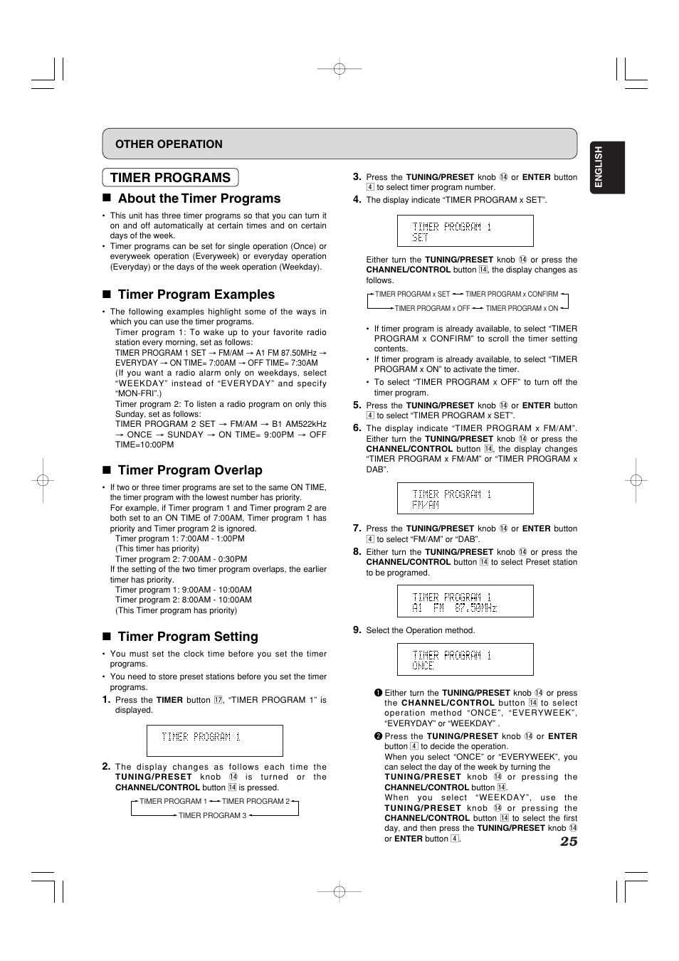 Timer programs 7 about the timer programs, 7 timer program examples, 7 timer program overlap | 7 timer program setting, Other operation | Marantz ST7001N User Manual | Page 29 / 35