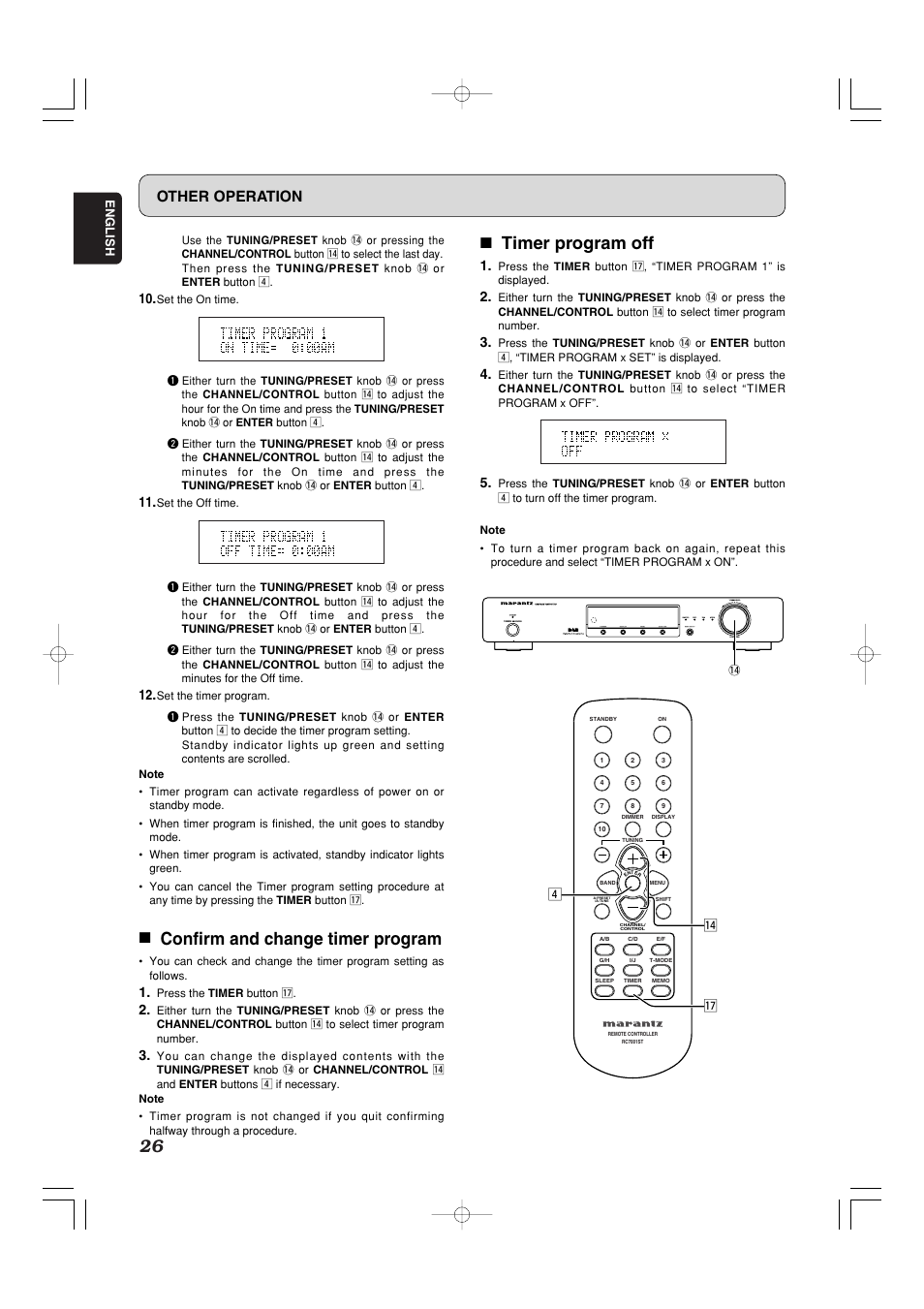 7 confirm and change timer program, 7 timer program off, Other operation | Marantz ST7001N User Manual | Page 30 / 35