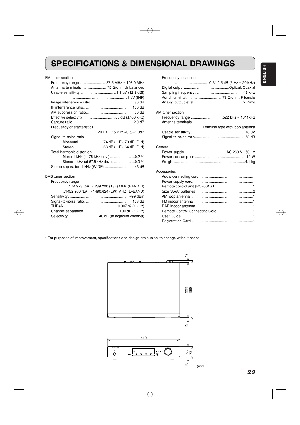 Specifications & dimensional drawings | Marantz ST7001N User Manual | Page 33 / 35