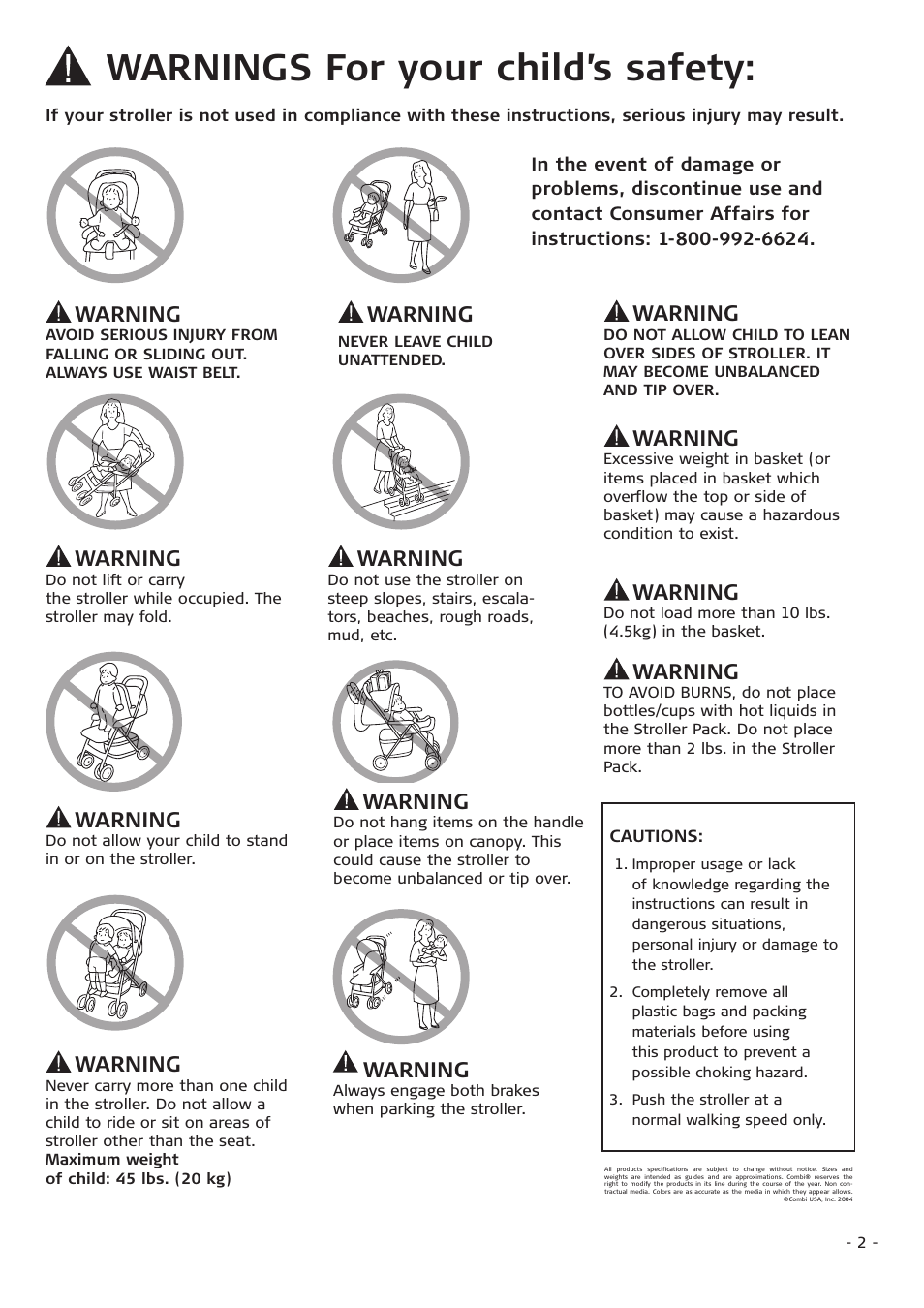 Warnings for your child’s safety, Warning | Combi 3210 User Manual | Page 2 / 9