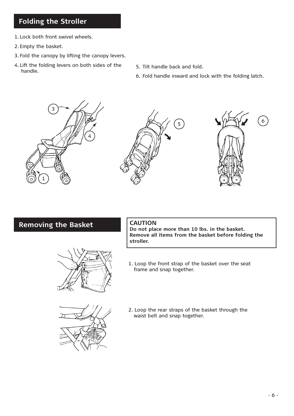 Folding the stroller, Removing the basket | Combi 3210 User Manual | Page 6 / 9