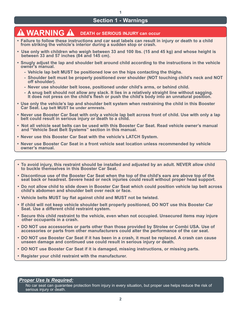 Warning | Combi 8600 Series User Manual | Page 2 / 9