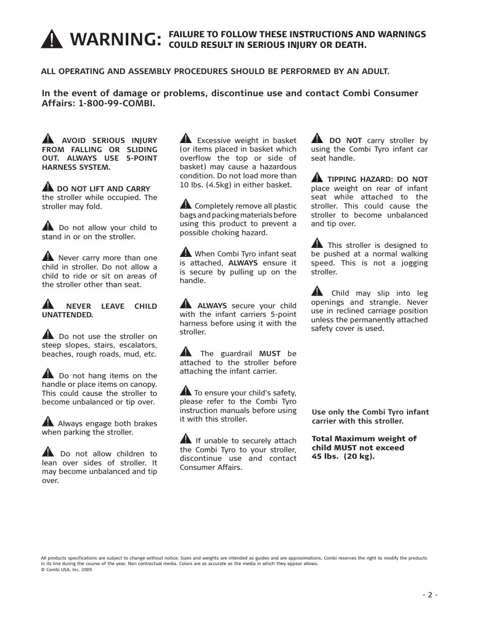 Warning | Combi 7720 User Manual | Page 2 / 12