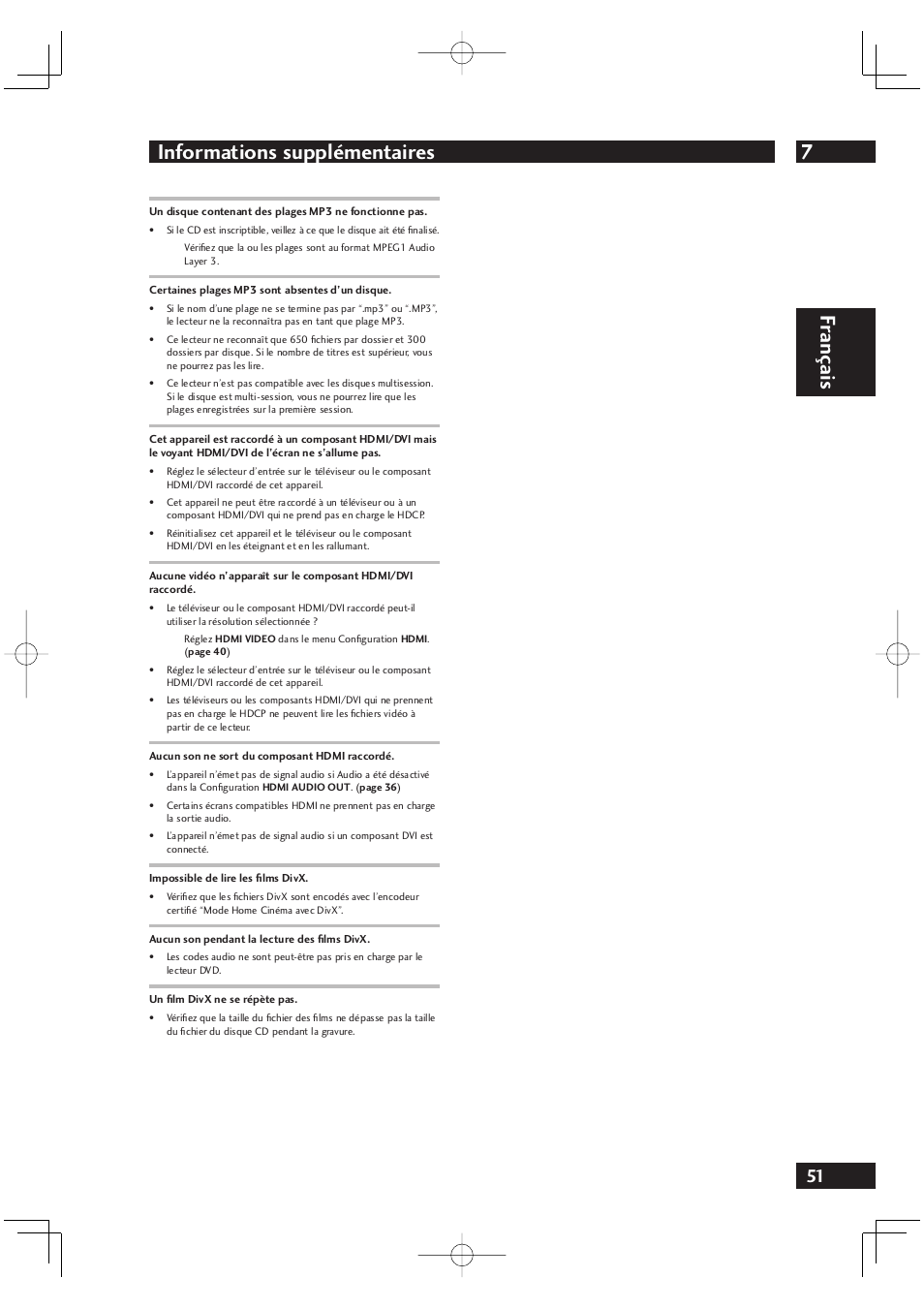 7informations supplémentaires, Fr ançais | Marantz DV4001N User Manual | Page 103 / 358