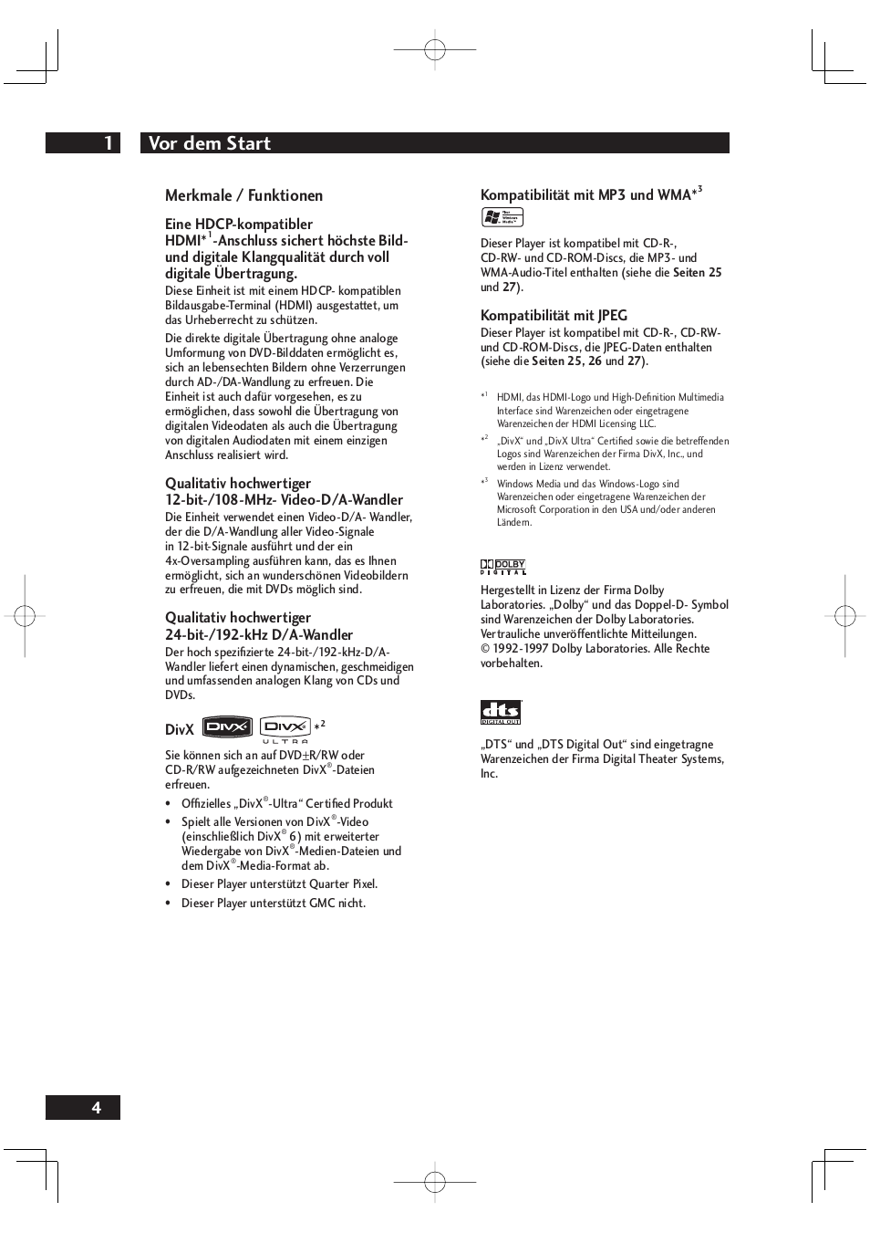 Vor dem start 1, 4merkmale / funktionen | Marantz DV4001N User Manual | Page 108 / 358