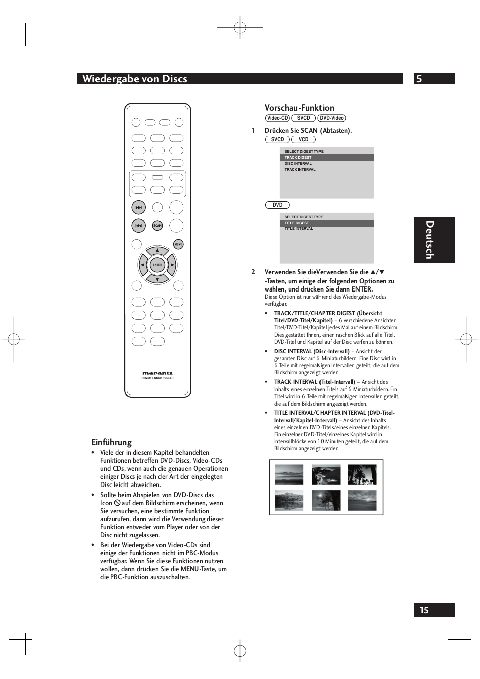 5wiedergabe von discs, Deut sch, Einführung | Vorschau-funktion | Marantz DV4001N User Manual | Page 119 / 358