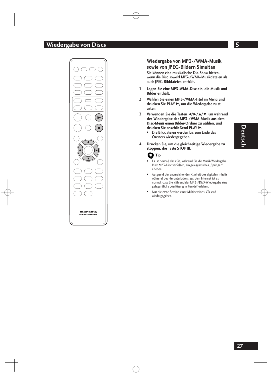 5wiedergabe von discs, Deut sch | Marantz DV4001N User Manual | Page 131 / 358