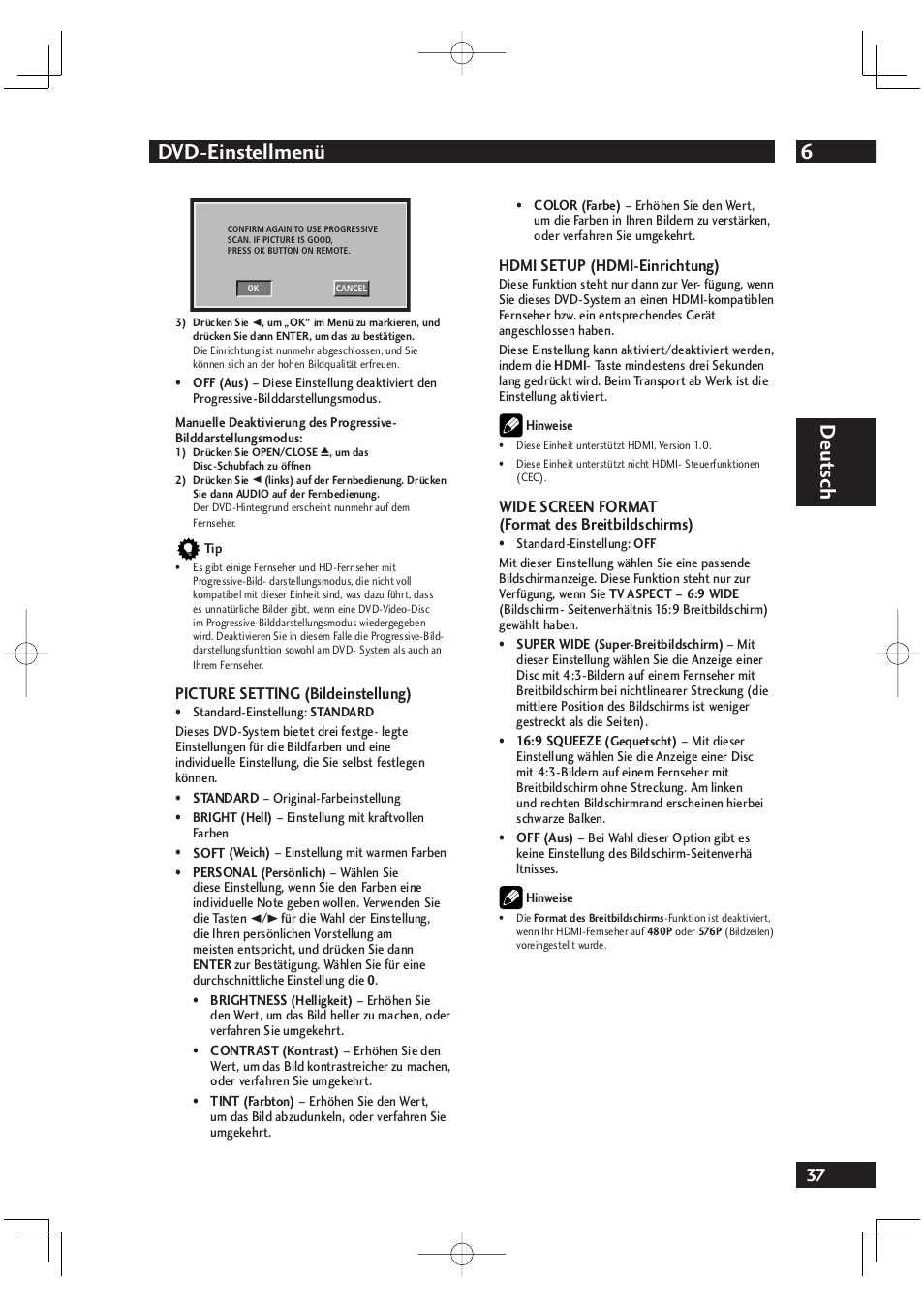 6dvd-einstellmenü, Deut sch | Marantz DV4001N User Manual | Page 141 / 358