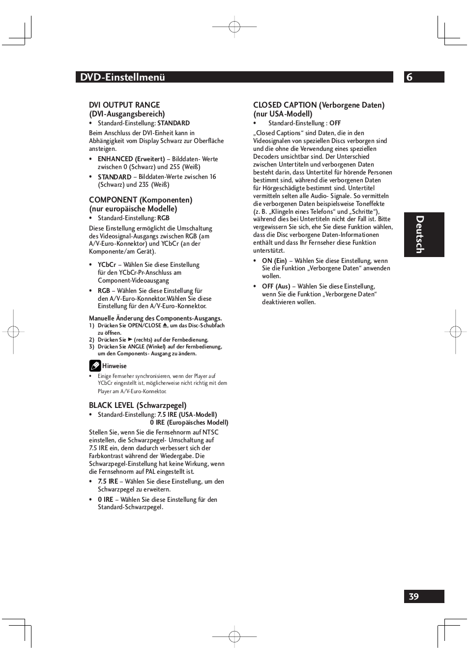 6dvd-einstellmenü, Deut sch | Marantz DV4001N User Manual | Page 143 / 358