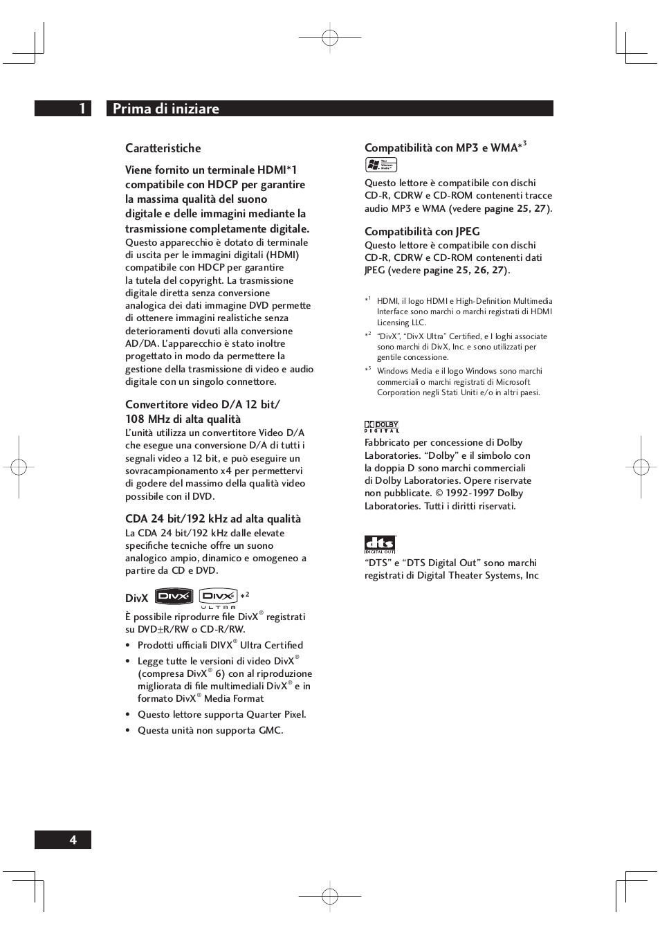 Prima di iniziare 1, 4caratteristiche | Marantz DV4001N User Manual | Page 158 / 358