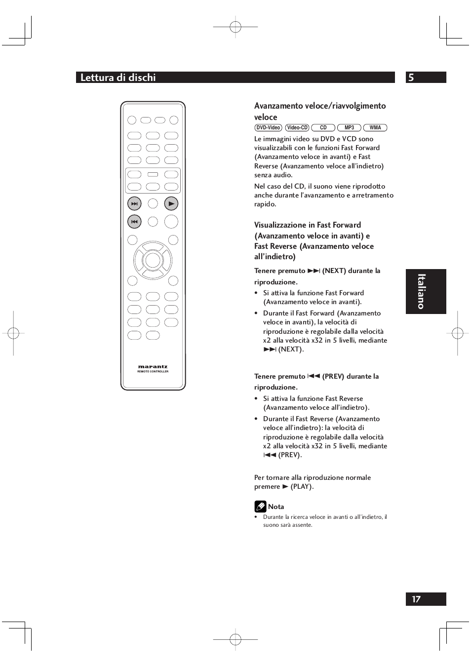 5lettura di dischi, It aliano, Avanzamento veloce/riavvolgimento veloce | Marantz DV4001N User Manual | Page 171 / 358