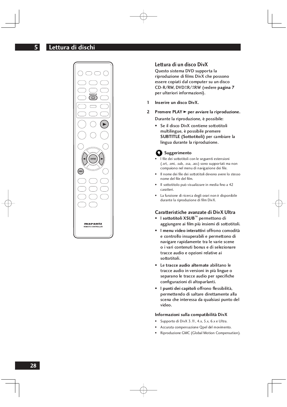 Lettura di dischi 5, 28 lettura di un disco divx | Marantz DV4001N User Manual | Page 182 / 358