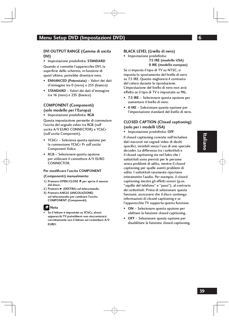 6menu setup dvd (impostazioni dvd), It aliano | Marantz DV4001N User Manual | Page 193 / 358