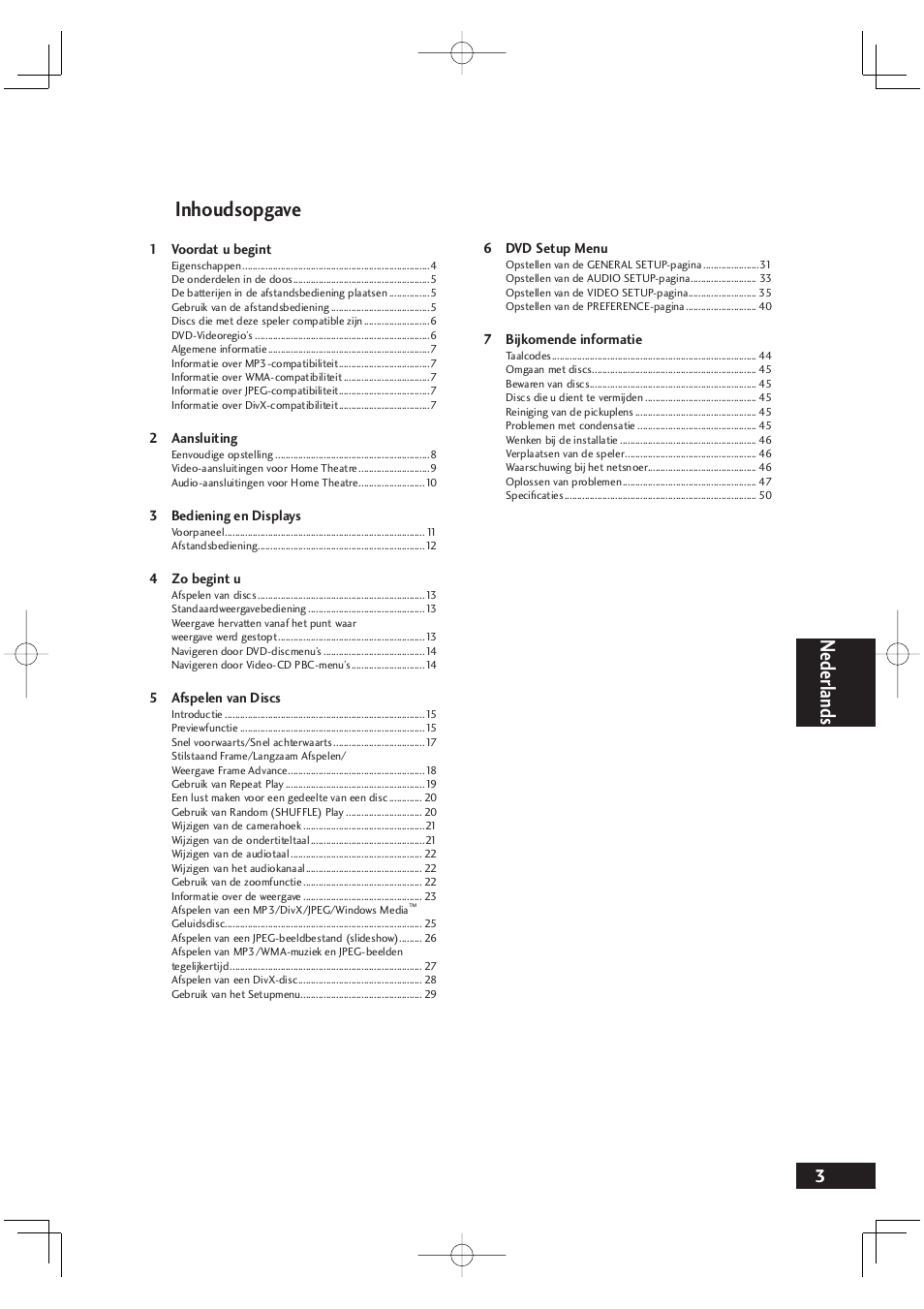 Nederlands inhoudsopgave | Marantz DV4001N User Manual | Page 207 / 358