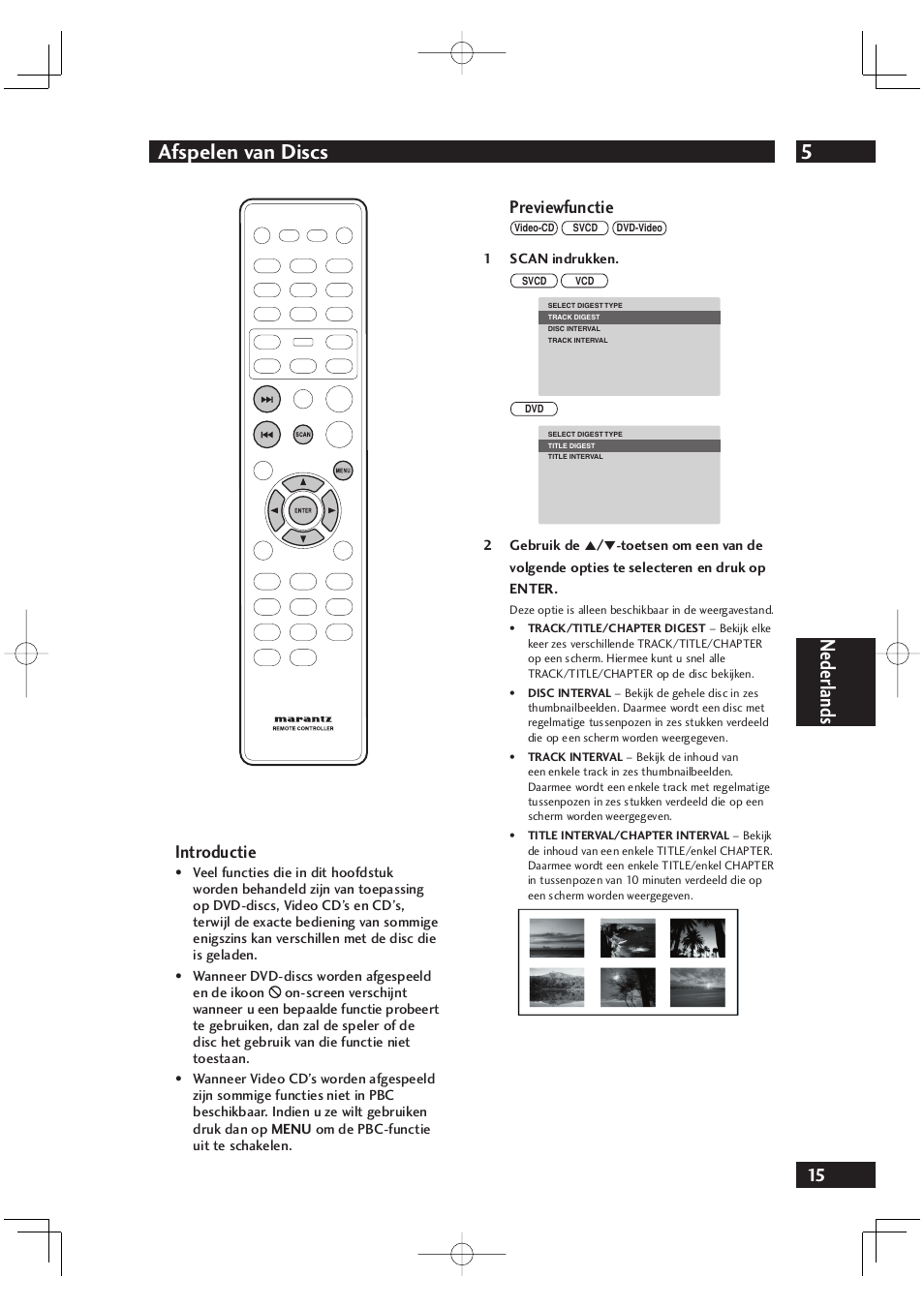 5afspelen van discs, Nederlands, Introductie | Previewfunctie | Marantz DV4001N User Manual | Page 219 / 358