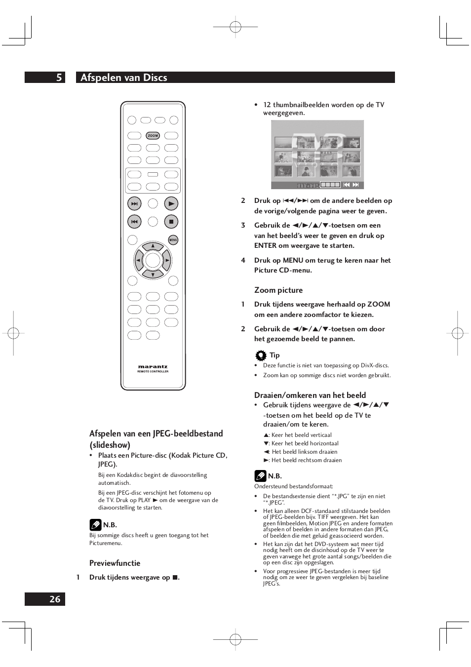 Afspelen van discs 5, 26 afspelen van een jpeg-beeldbestand (slideshow) | Marantz DV4001N User Manual | Page 230 / 358