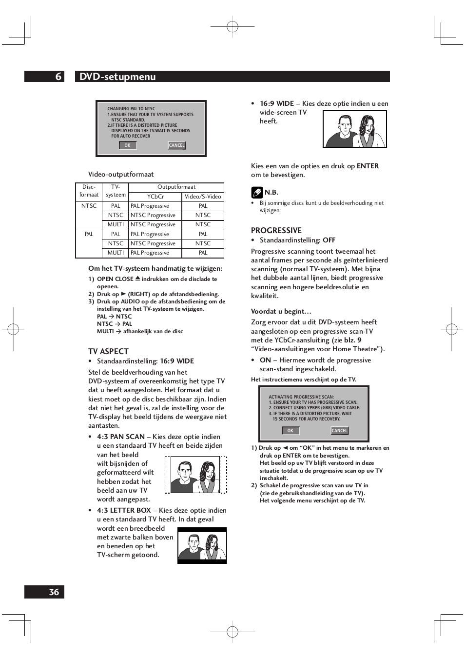 Dvd-setupmenu 6, Tv aspect, Progressive | Marantz DV4001N User Manual | Page 240 / 358