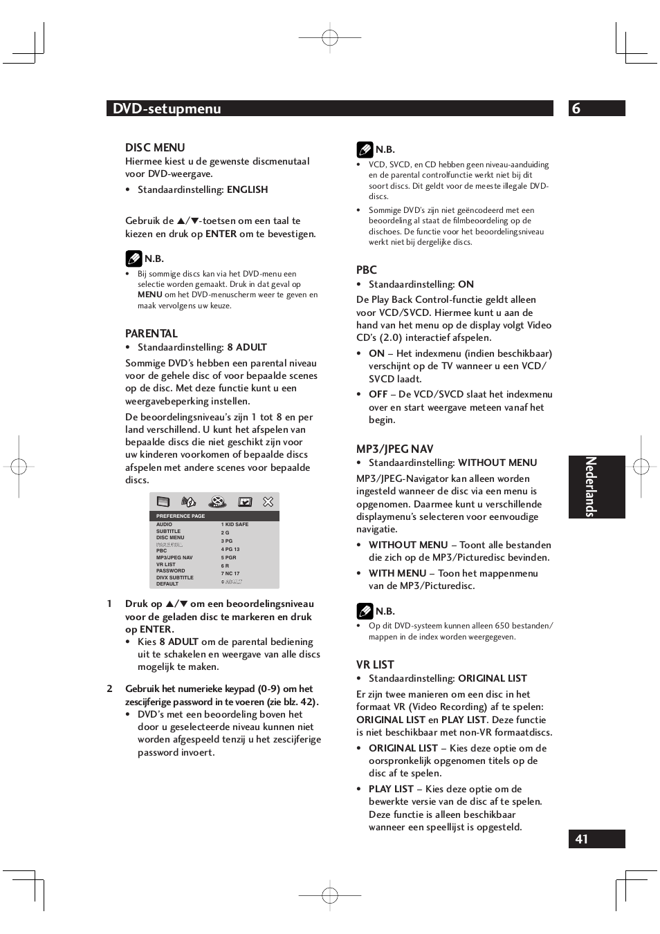 6dvd-setupmenu, Nederlands | Marantz DV4001N User Manual | Page 245 / 358