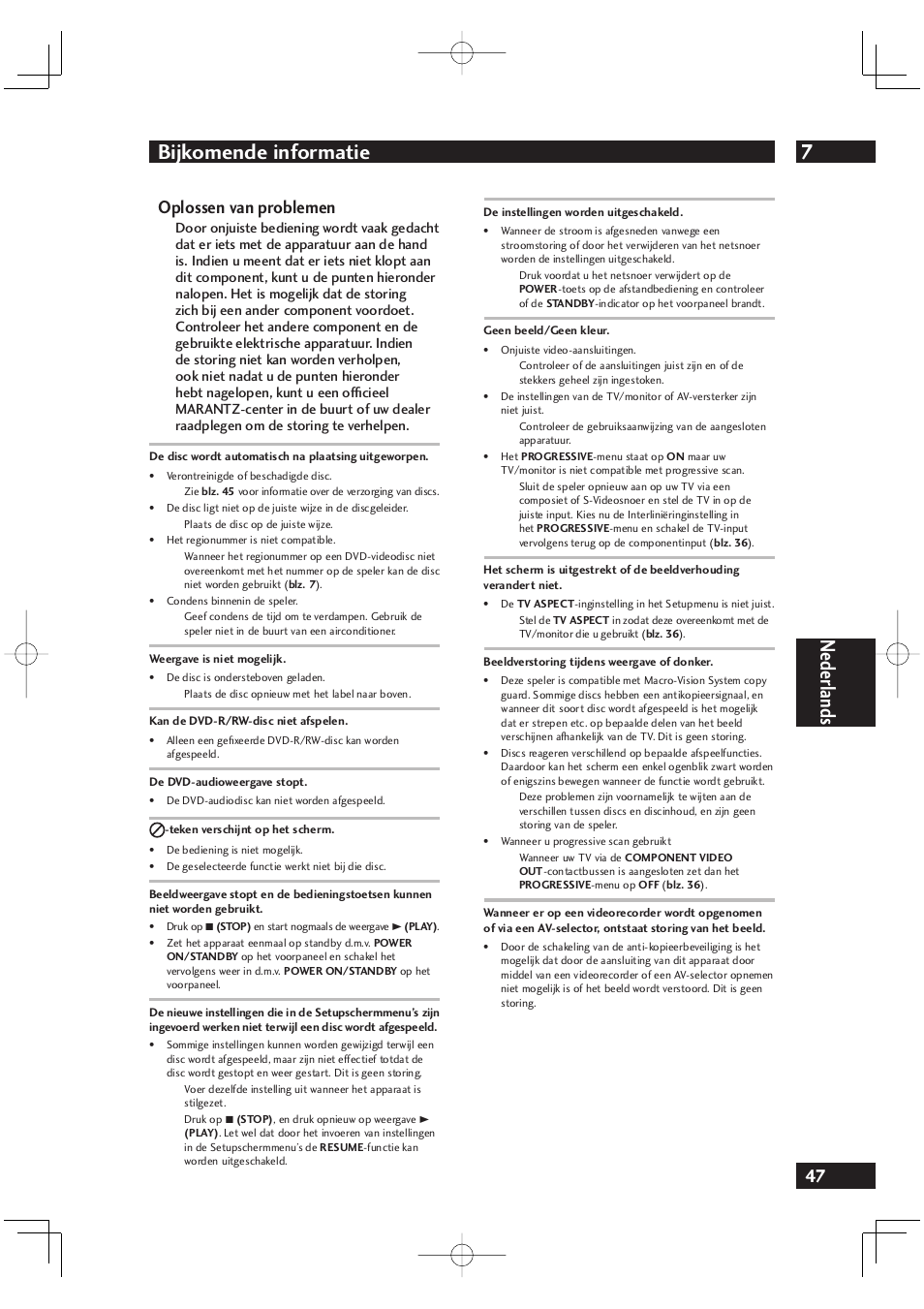 7bijkomende informatie, Nederlands, Oplossen van problemen | Marantz DV4001N User Manual | Page 251 / 358