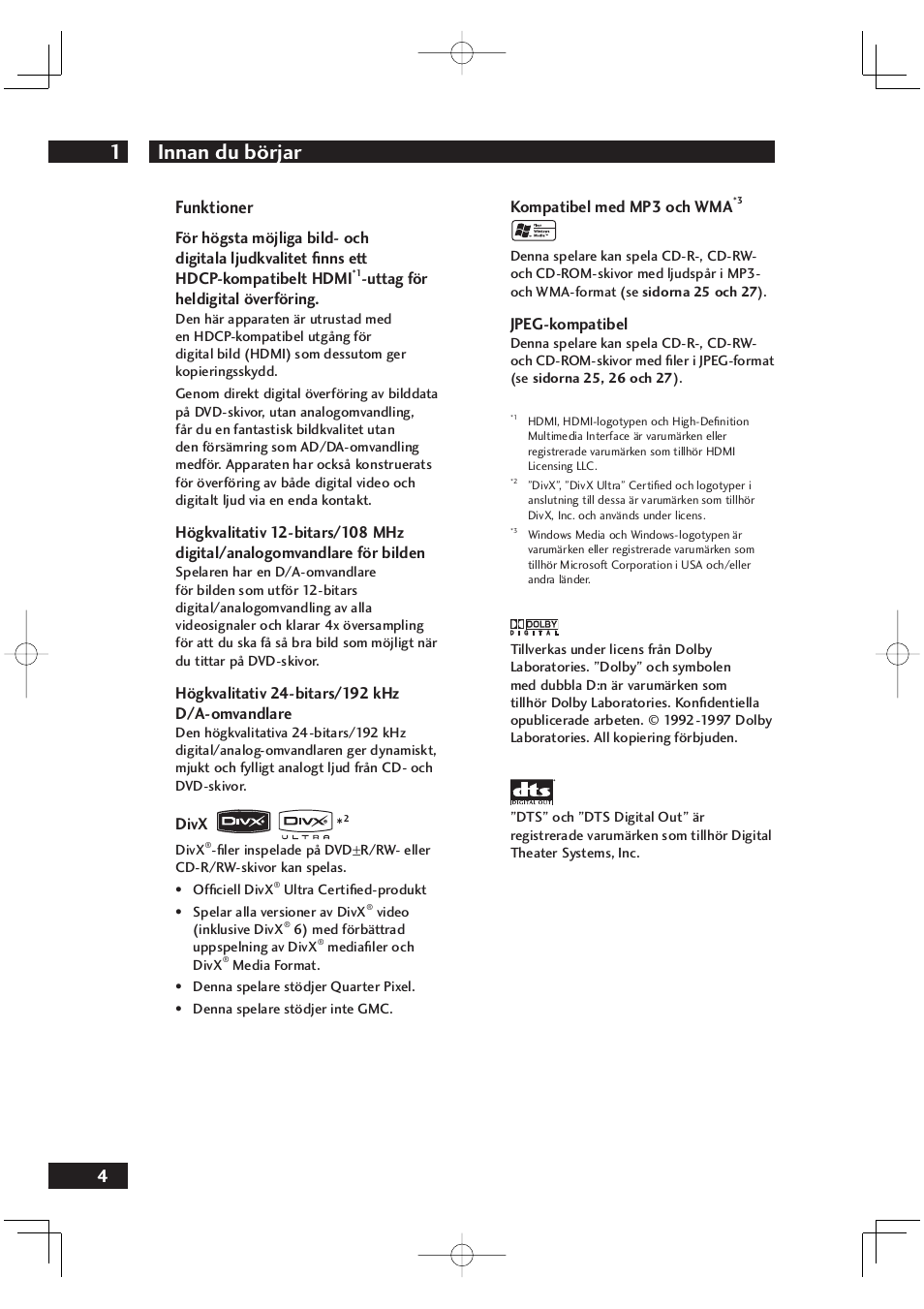 Innan du börjar 1, 4funktioner | Marantz DV4001N User Manual | Page 258 / 358