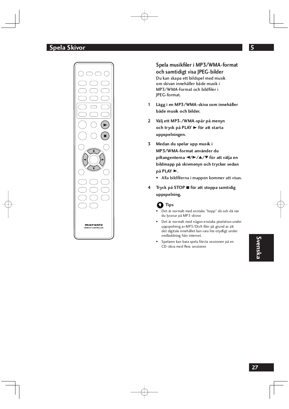 5spela skivor, Sv ensk a | Marantz DV4001N User Manual | Page 281 / 358