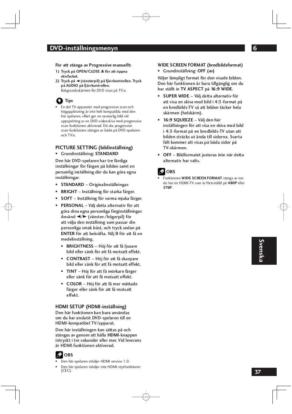 6dvd-inställningsmenyn, Sv ensk a | Marantz DV4001N User Manual | Page 291 / 358