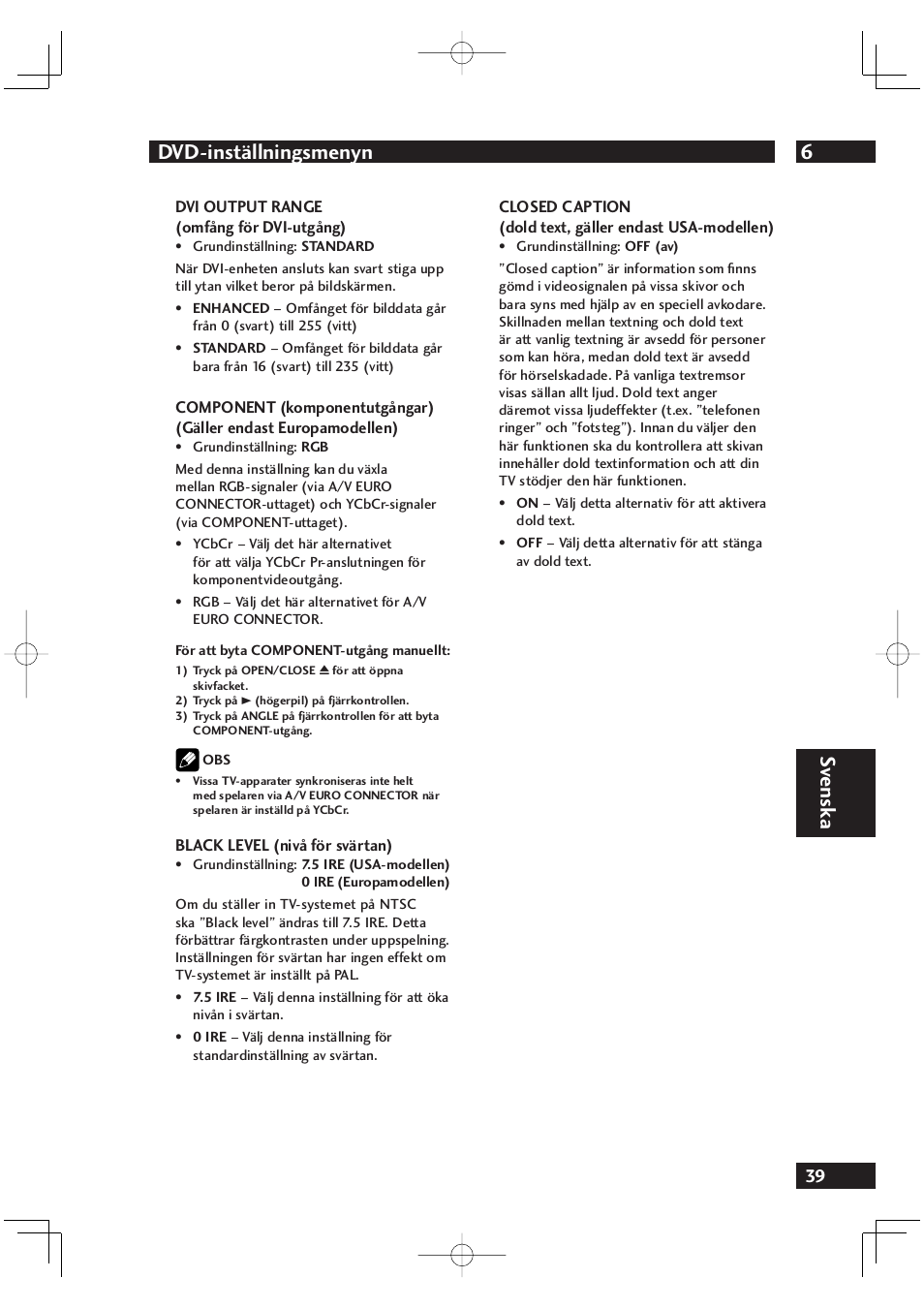 6dvd-inställningsmenyn, Sv ensk a | Marantz DV4001N User Manual | Page 293 / 358