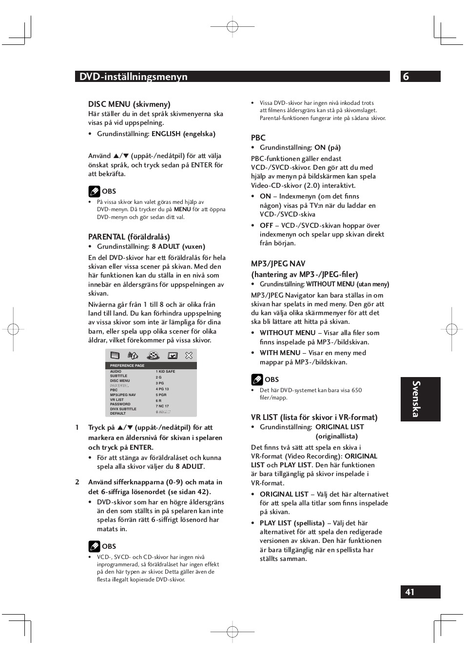 6dvd-inställningsmenyn, Sv ensk a | Marantz DV4001N User Manual | Page 295 / 358