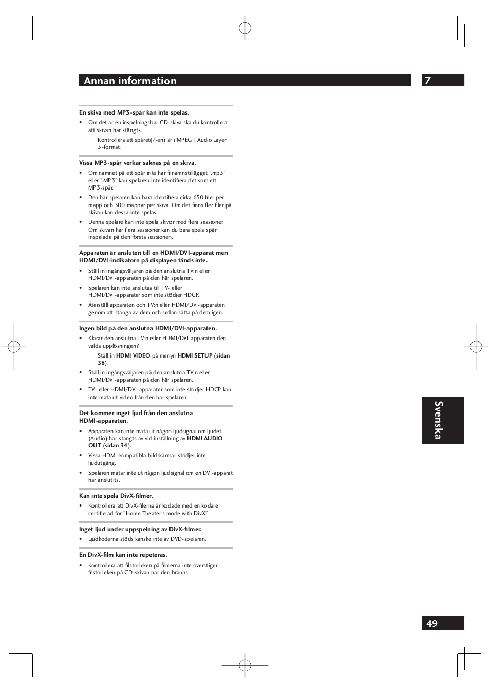 7annan information, Sv ensk a | Marantz DV4001N User Manual | Page 303 / 358