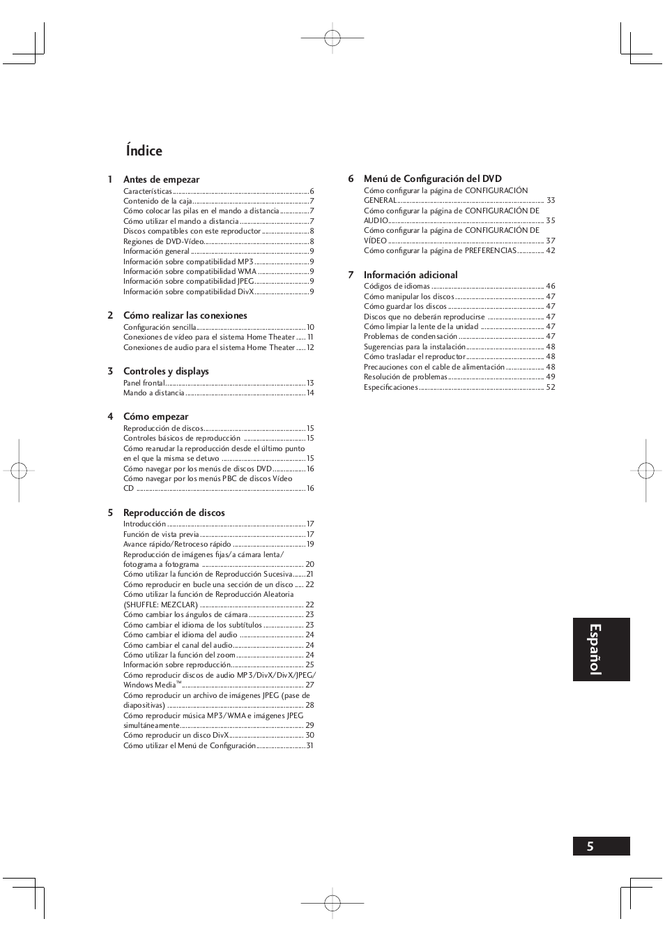 Español índice, Español | Marantz DV4001N User Manual | Page 309 / 358