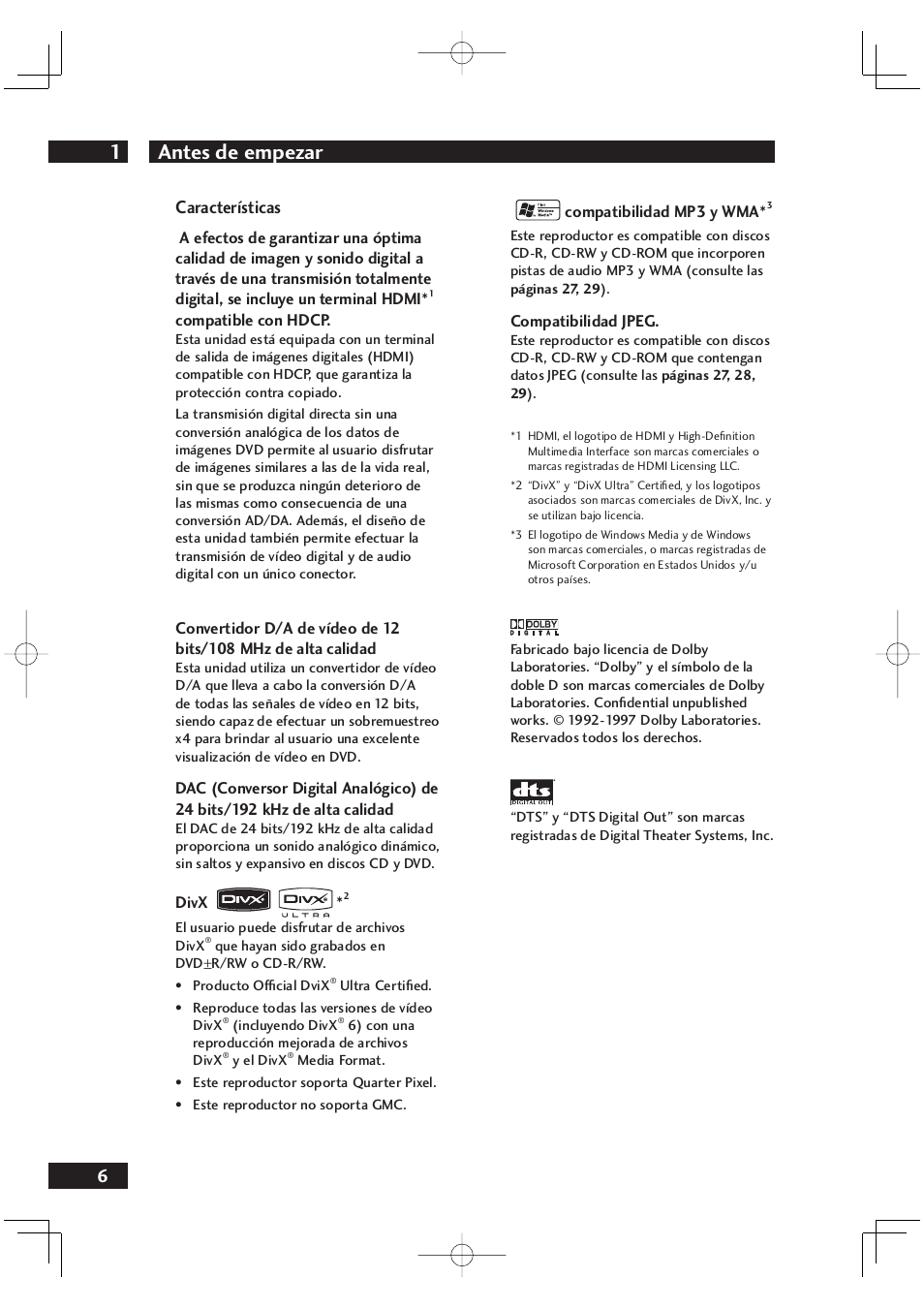 Antes de empezar 1, 6características | Marantz DV4001N User Manual | Page 310 / 358