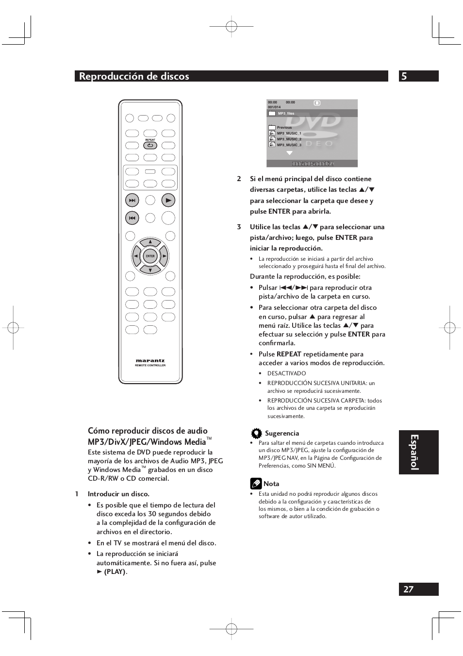 5reproducción de discos, Español | Marantz DV4001N User Manual | Page 331 / 358