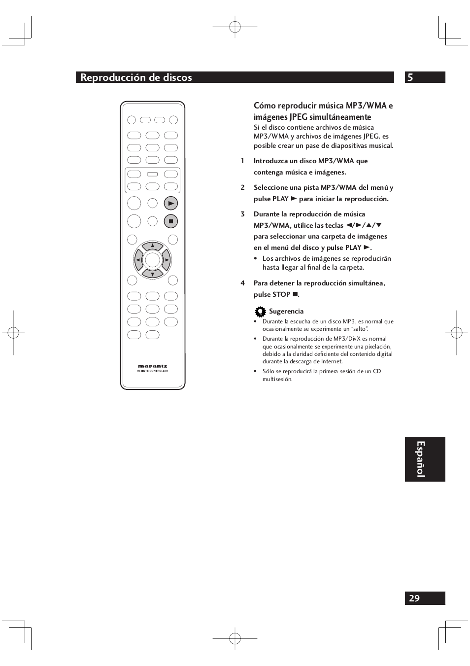 5reproducción de discos, Español | Marantz DV4001N User Manual | Page 333 / 358