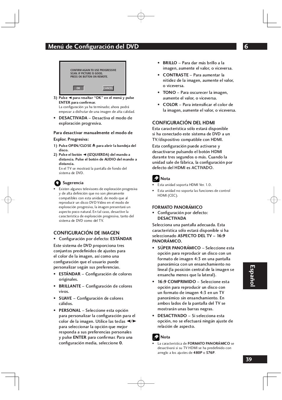 6menú de conﬁ guración del dvd, Español | Marantz DV4001N User Manual | Page 343 / 358