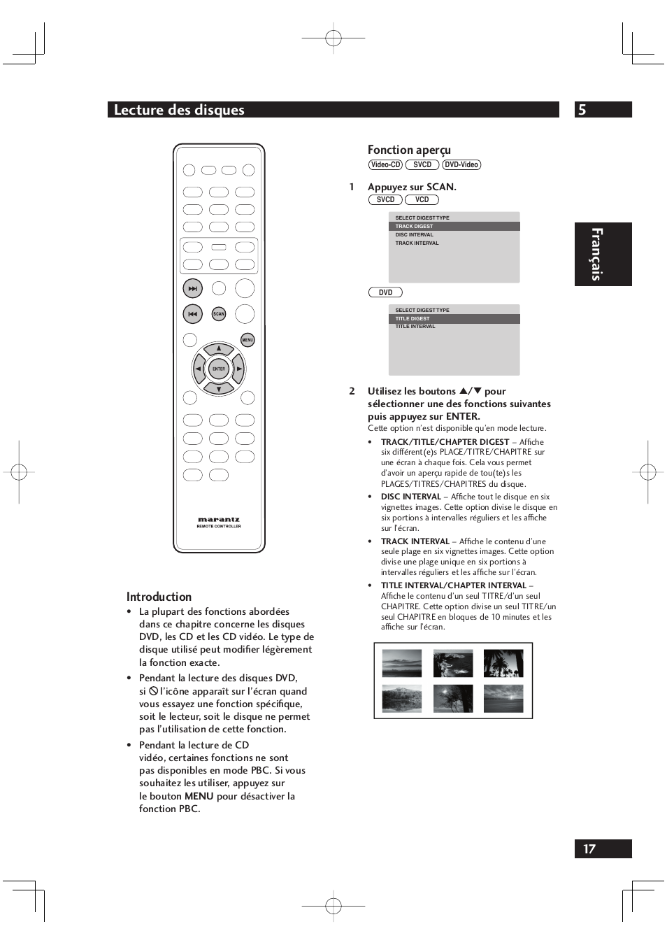 5lecture des disques, Fr ançais, Introduction | Fonction aperçu | Marantz DV4001N User Manual | Page 69 / 358