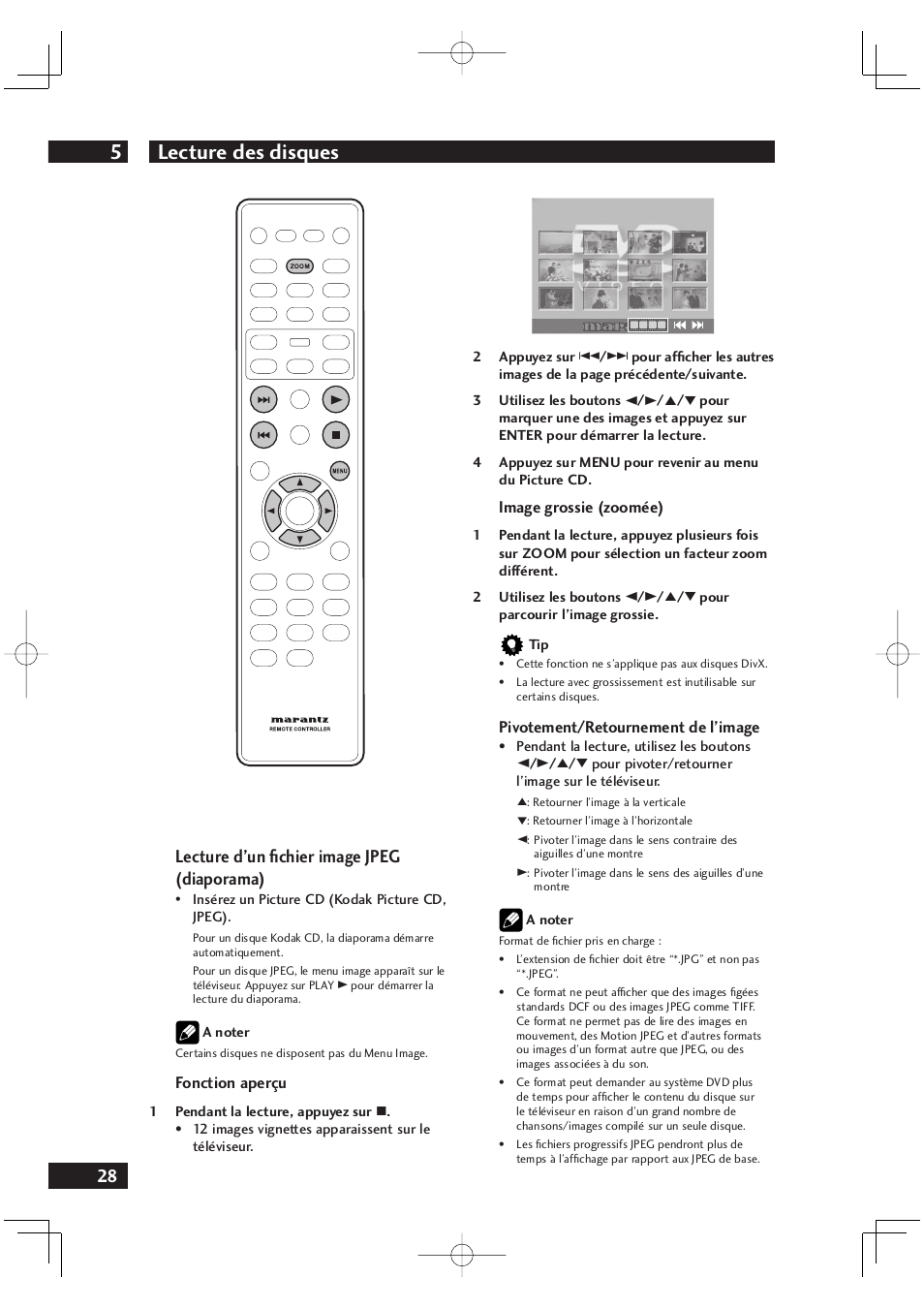 Lecture des disques 5, 28 lecture d’un fi chier image jpeg (diaporama) | Marantz DV4001N User Manual | Page 80 / 358